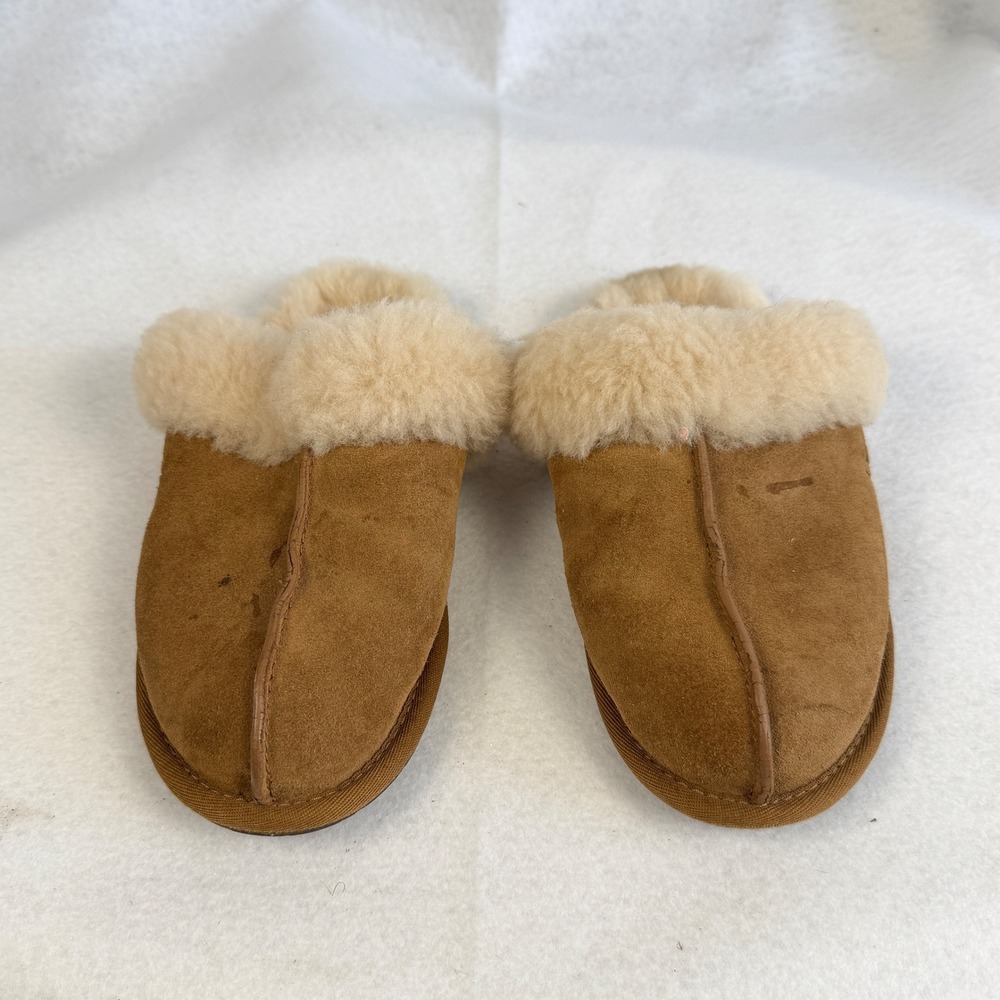 UGG Women Sheepskin Shearling Lined Slippers Slides Tan Size 6 EU 37 - Picture 4 of 11